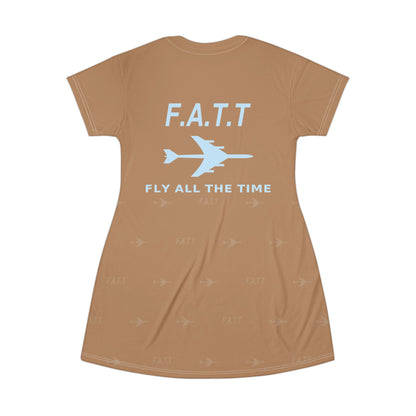 F.A.T.T Women's Flight T-Shirt Dress — Mocha / Sky Blue