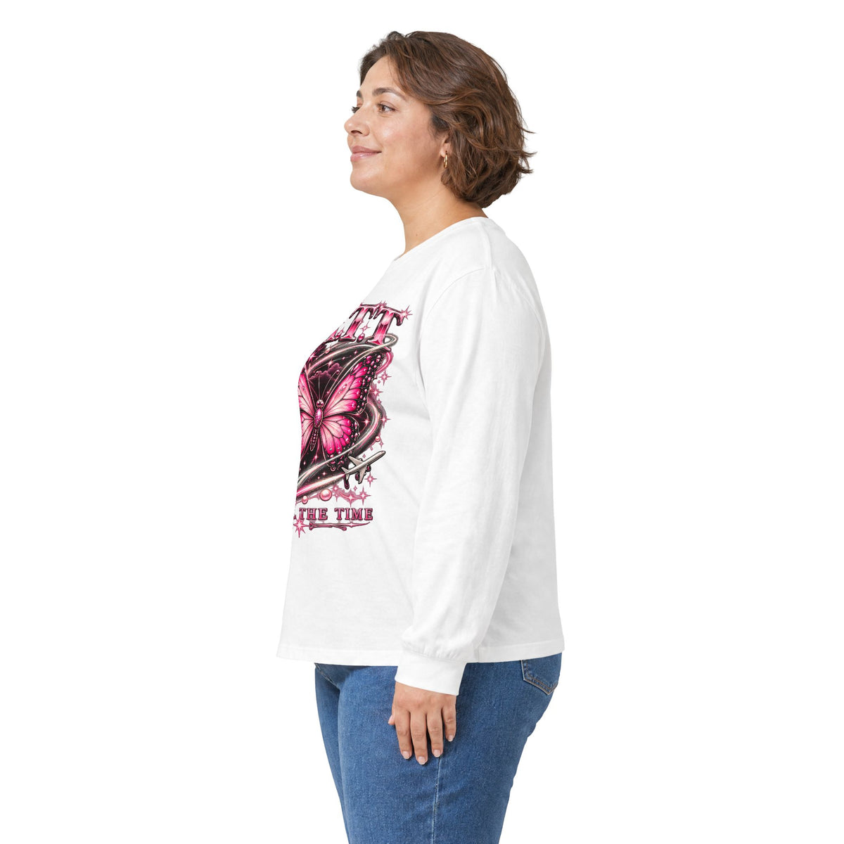 F.A.T.T Women’s Pink Butterfly Graphic Long Sleeve