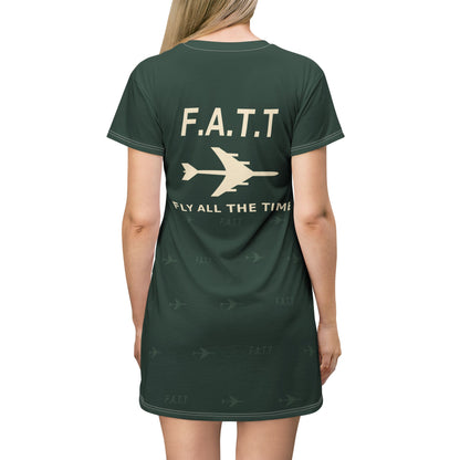 F.A.T.T Women's Flight T-Shirt Dress — Forest Green / Cream