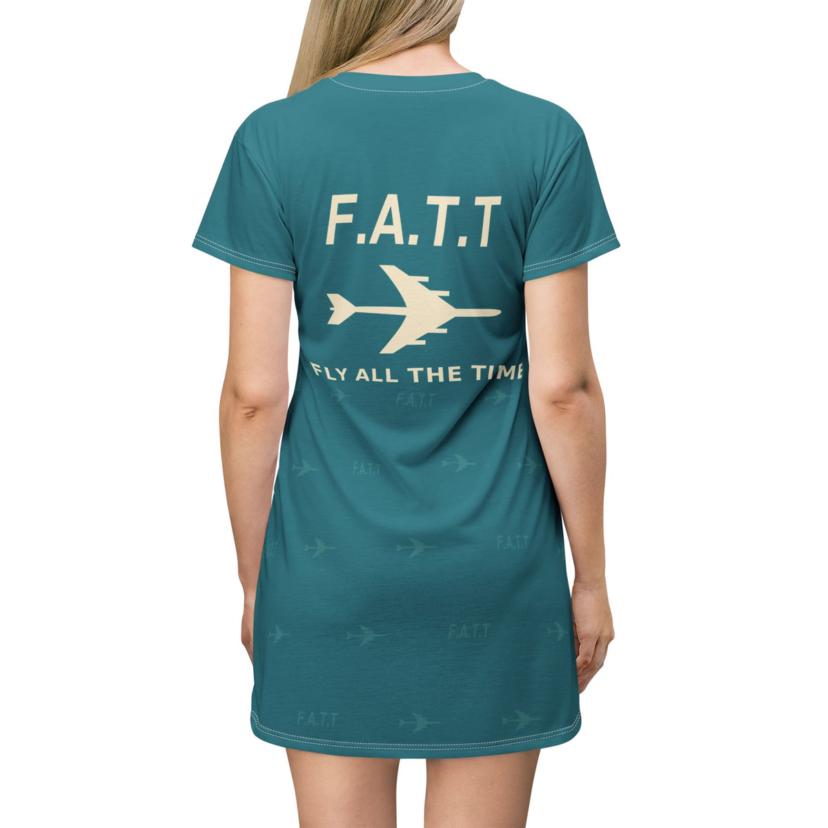 F.A.T.T Women's Flight T-Shirt Dress — Teal / Cream
