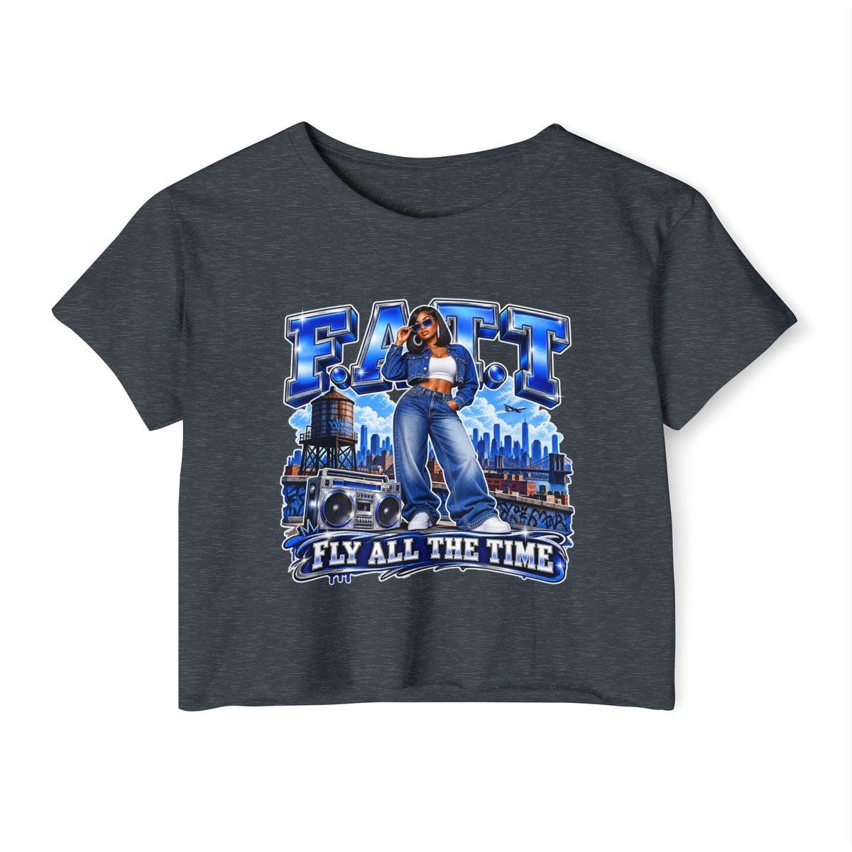 F.A.T.T Women's Royal Blue Denim Graphic Crop Top