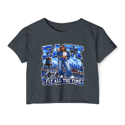 F.A.T.T Women's Royal Blue Denim Graphic Crop Top