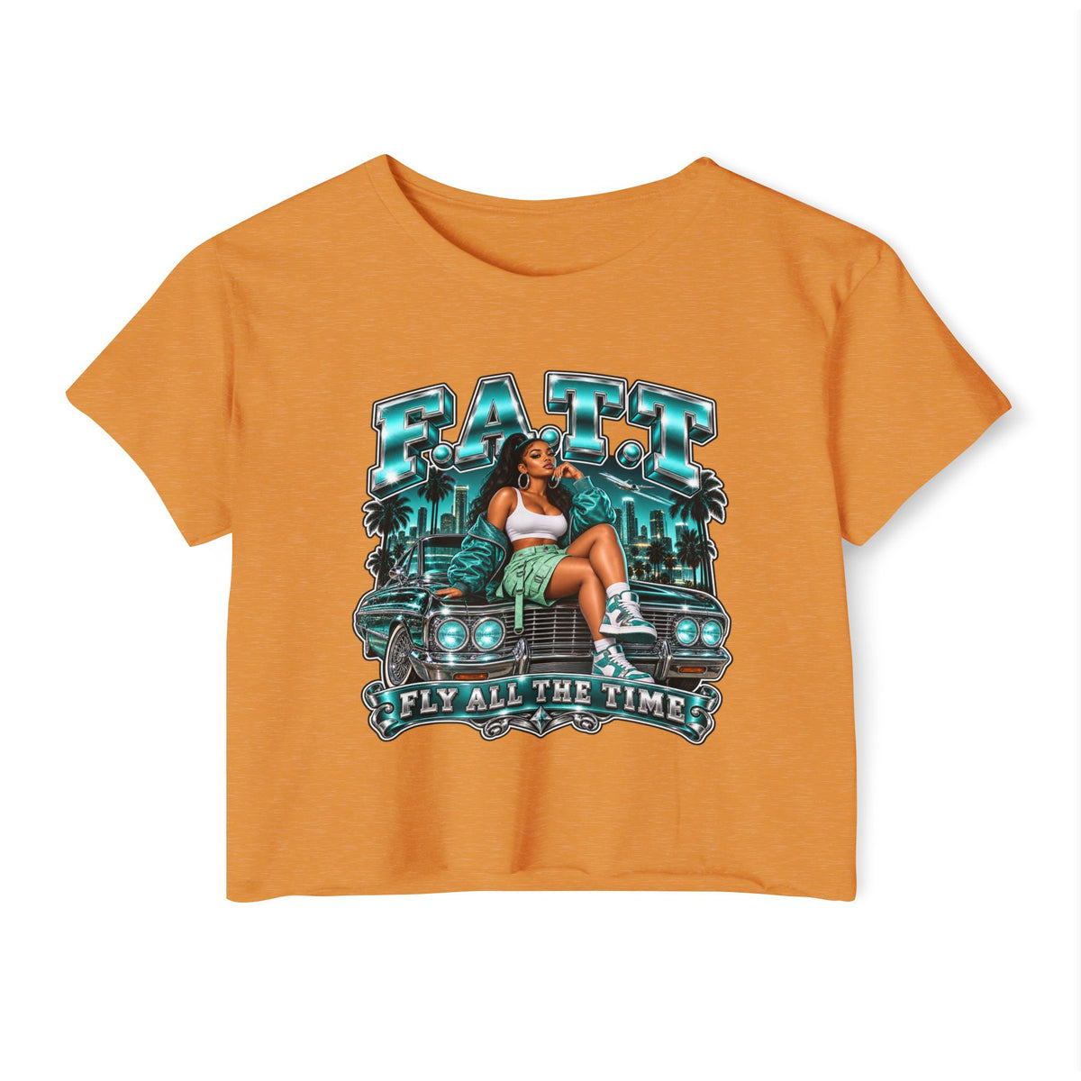F.A.T.T Women's Teal After Hours Graphic Crop Top