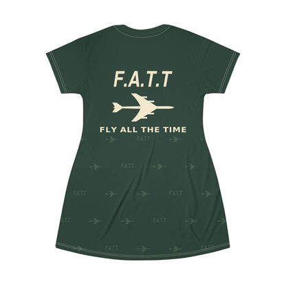 F.A.T.T Women's Flight T-Shirt Dress — Forest Green / Cream