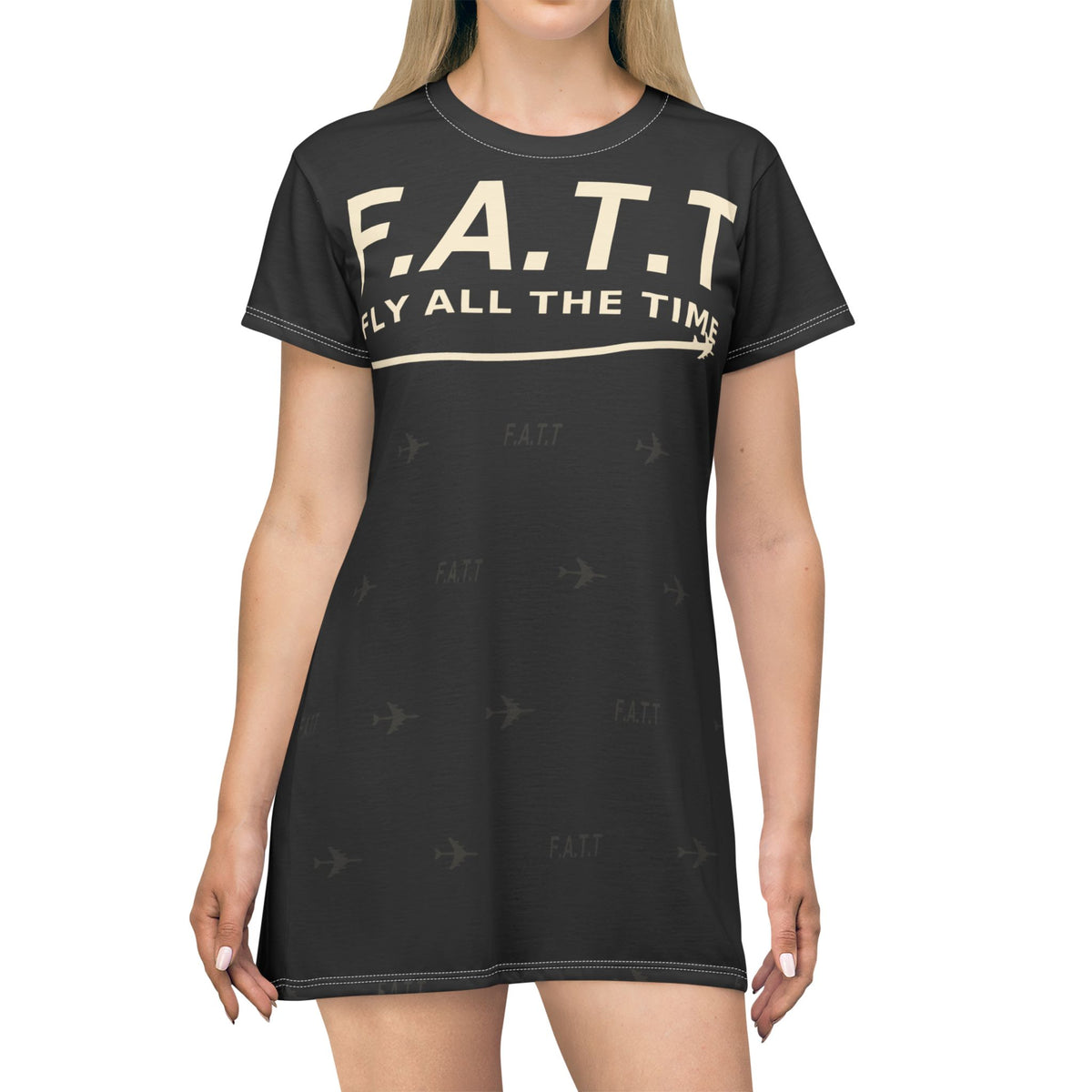 F.A.T.T Women's Flight T-Shirt Dress — Jet Black / Cream