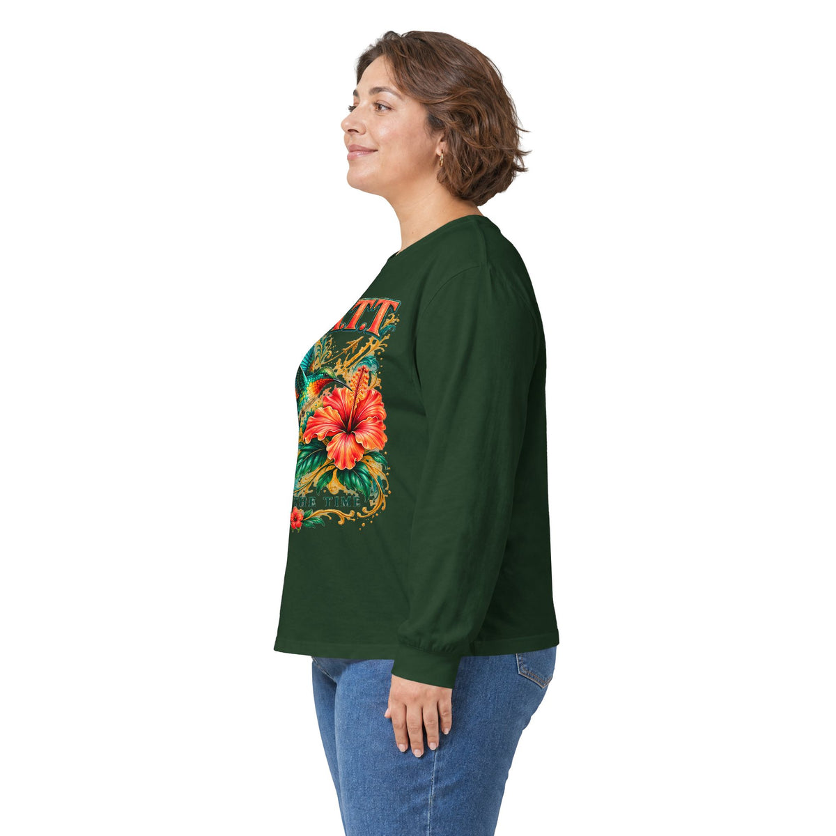 F.A.T.T Women’s Hummingbird & Hibiscus Graphic Long Sleeve
