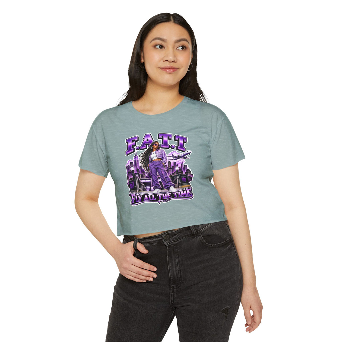 F.A.T.T Women's Purple Skyline Graphic Crop Top