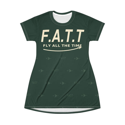 F.A.T.T Women's Flight T-Shirt Dress — Forest Green / Cream