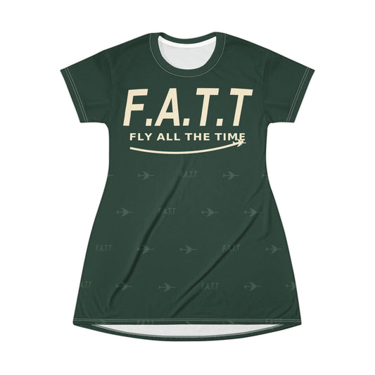 F.A.T.T Women's Flight T-Shirt Dress — Forest Green / Cream