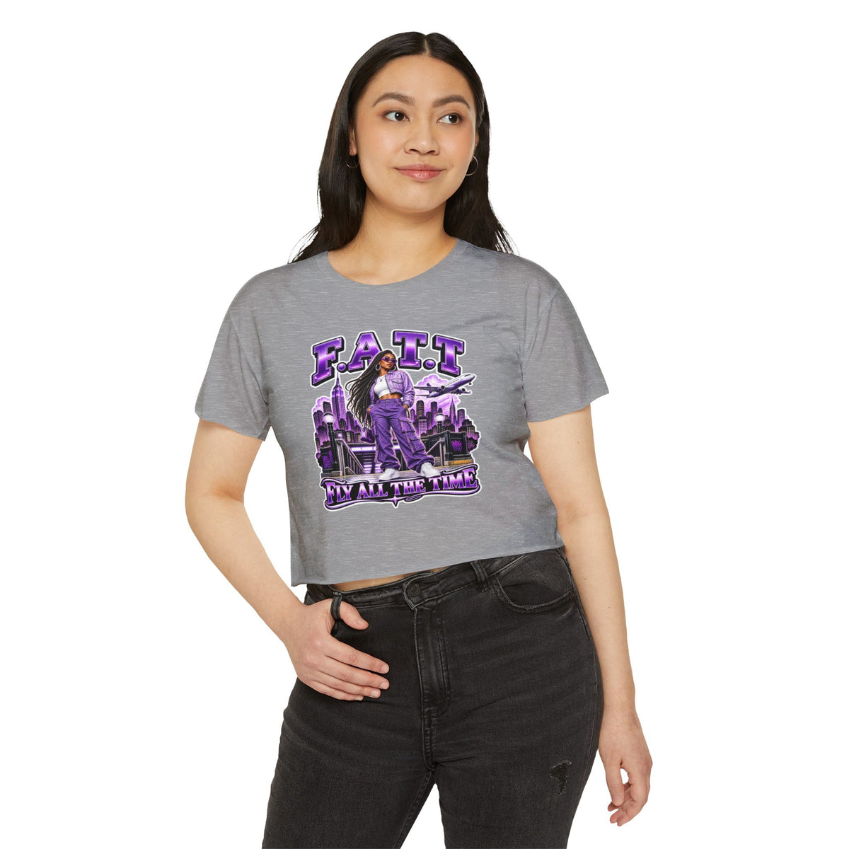 F.A.T.T Women's Purple Skyline Graphic Crop Top