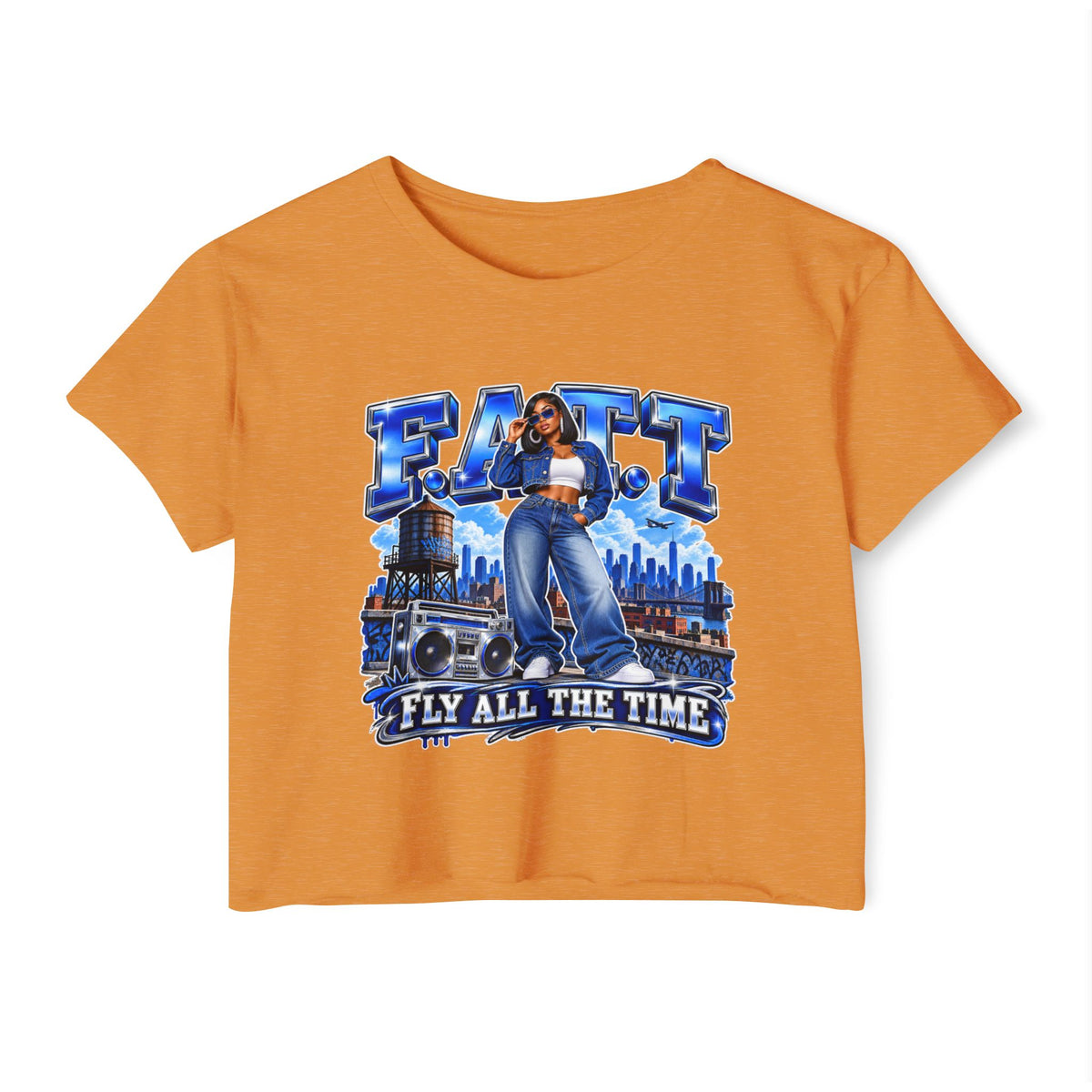 F.A.T.T Women's Royal Blue Denim Graphic Crop Top