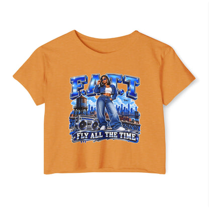 F.A.T.T Women's Royal Blue Denim Graphic Crop Top