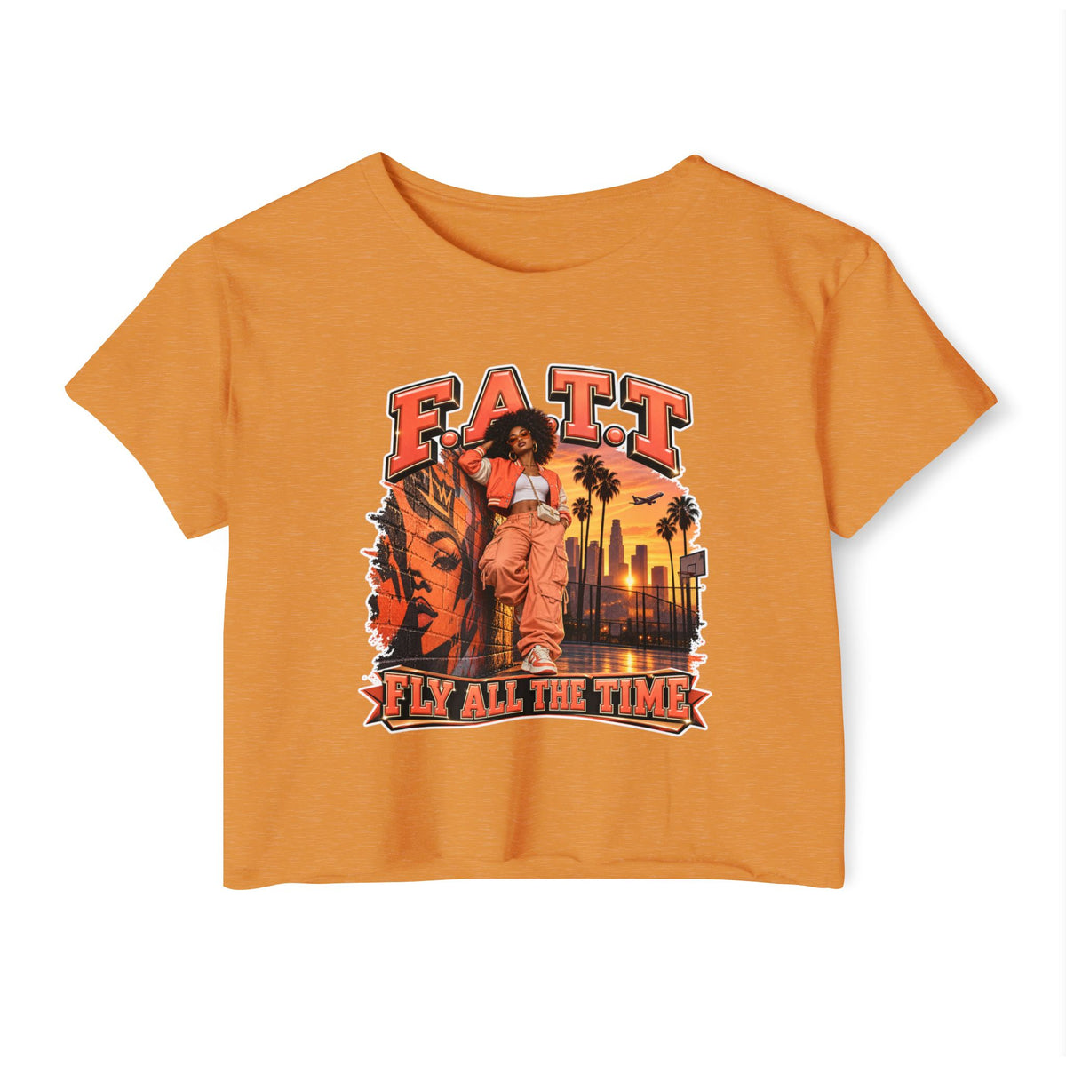 F.A.T.T Women's Coral Sunset Graphic Crop Top
