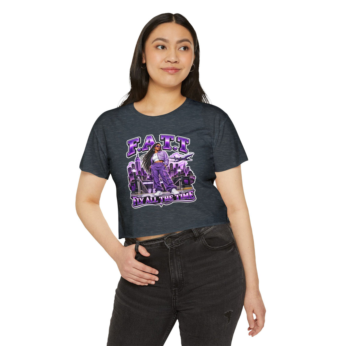 F.A.T.T Women's Purple Skyline Graphic Crop Top
