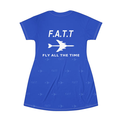 F.A.T.T Women's Flight T-Shirt Dress — Cobalt / White