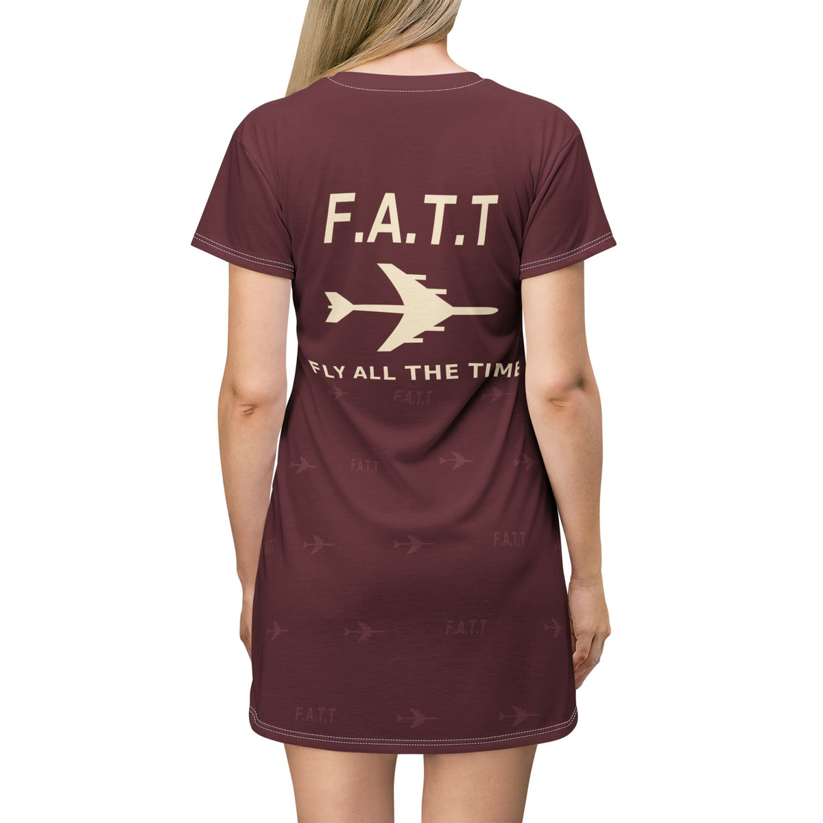 F.A.T.T Women's Flight T-Shirt Dress — Burgundy / Cream