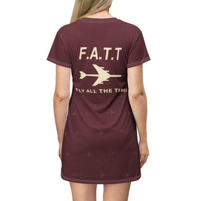 F.A.T.T Women's Flight T-Shirt Dress — Burgundy / Cream
