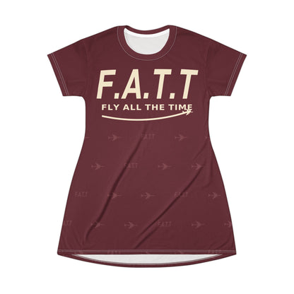 F.A.T.T Women's Flight T-Shirt Dress — Burgundy / Cream