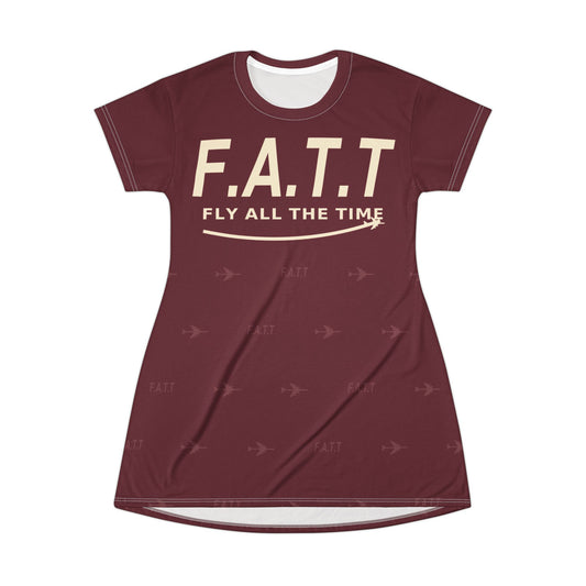 F.A.T.T Women's Flight T-Shirt Dress — Burgundy / Cream