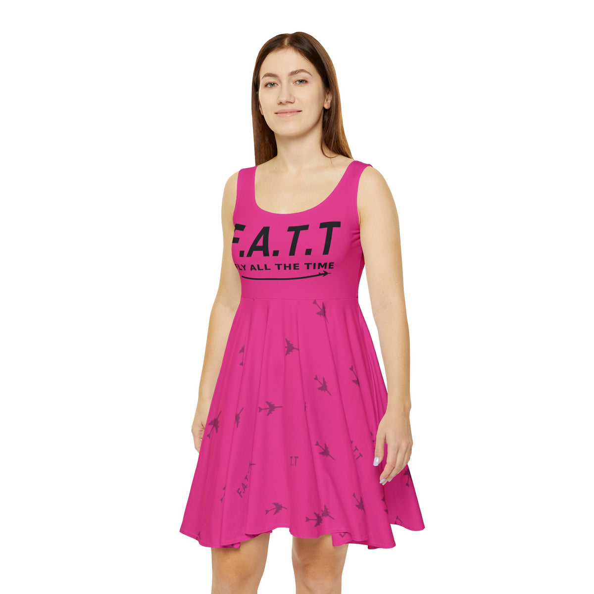 F.A.T.T Women's Flight Skater Dress — Hot Pink / Black