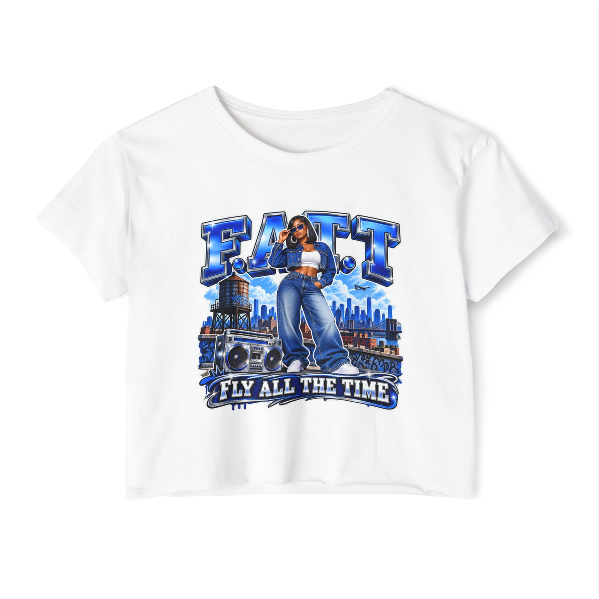 F.A.T.T Women's Royal Blue Denim Graphic Crop Top