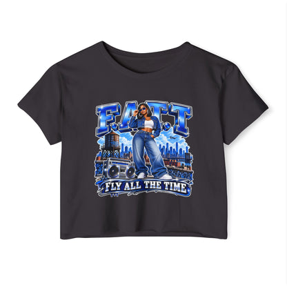 F.A.T.T Women's Royal Blue Denim Graphic Crop Top