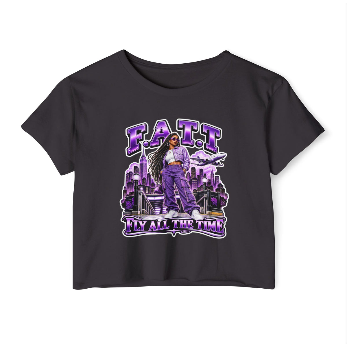 F.A.T.T Women's Purple Skyline Graphic Crop Top