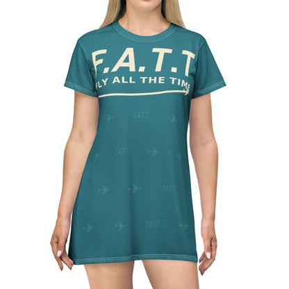F.A.T.T Women's Flight T-Shirt Dress — Teal / Cream