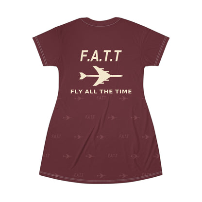 F.A.T.T Women's Flight T-Shirt Dress — Burgundy / Cream