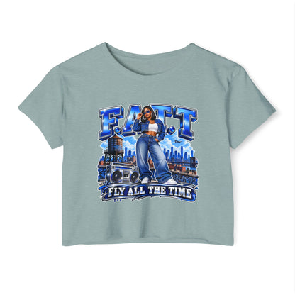 F.A.T.T Women's Royal Blue Denim Graphic Crop Top
