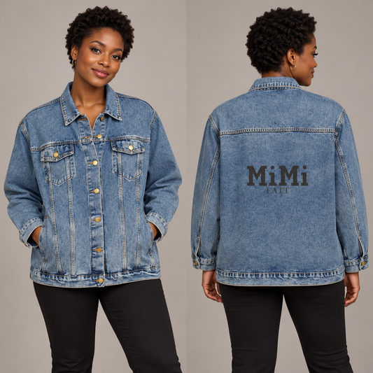 MiMi by FATT Women’s Denim Jacket — Black Back Print