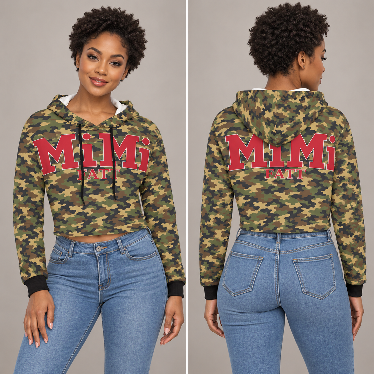 MiMi by FATT Women’s Cropped Hoodie — Black, Red & Camouflage