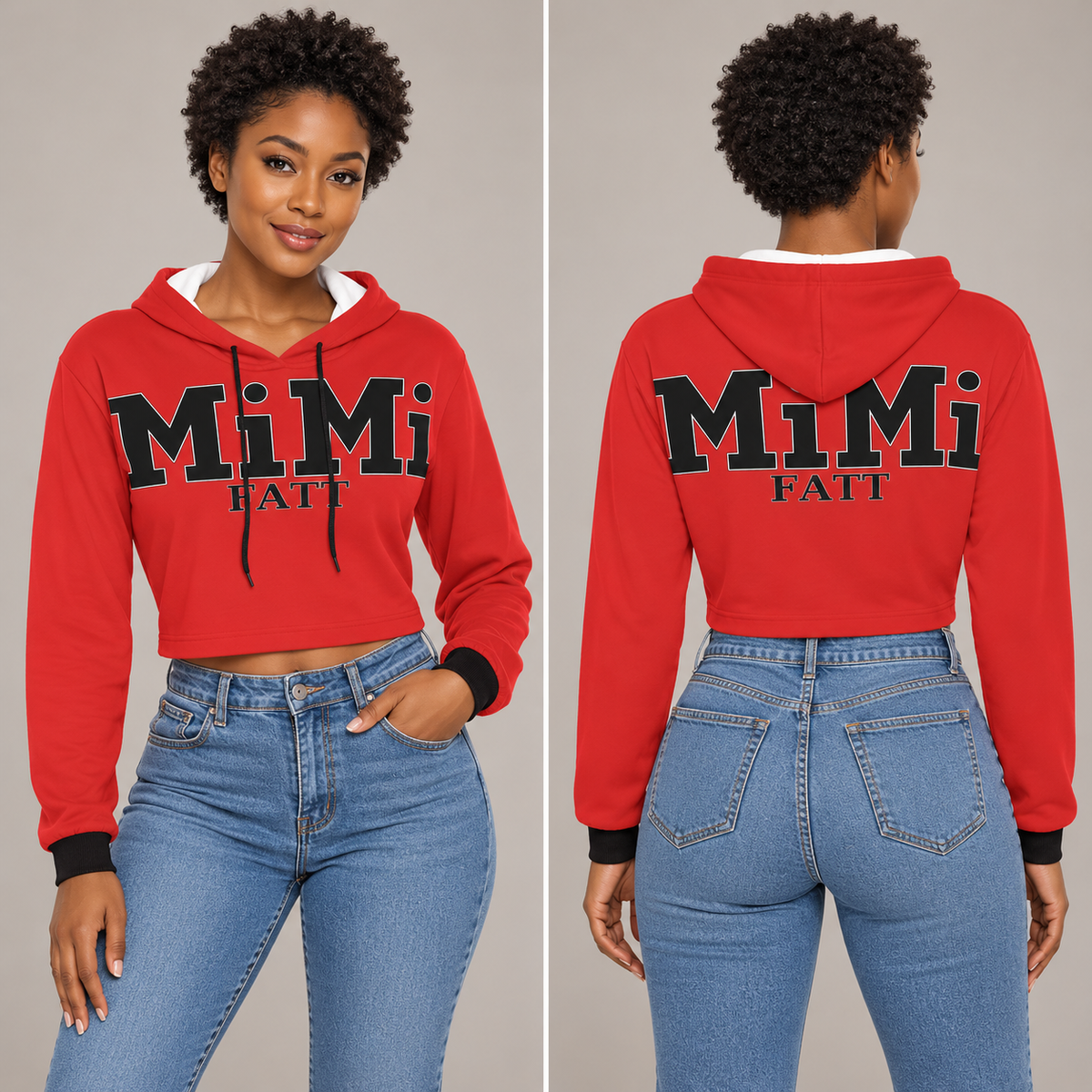 MiMi by FATT Women’s Cropped Hoodie — Black, Red & Camouflage