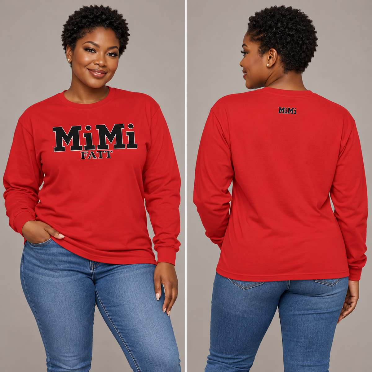 MiMi by FATT Long-Sleeve Cotton T-Shirt — Red & Black