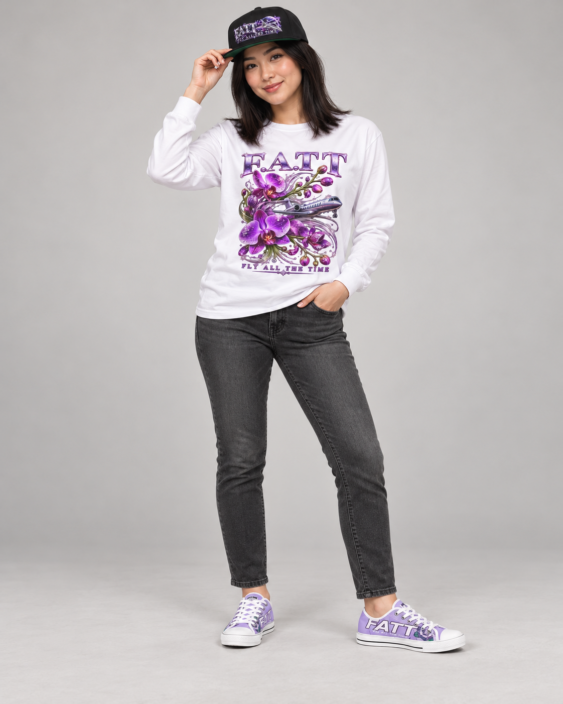 FATT Lilac Wings Urban Peak Low — full outfit with coordinating FATT clothing and cap