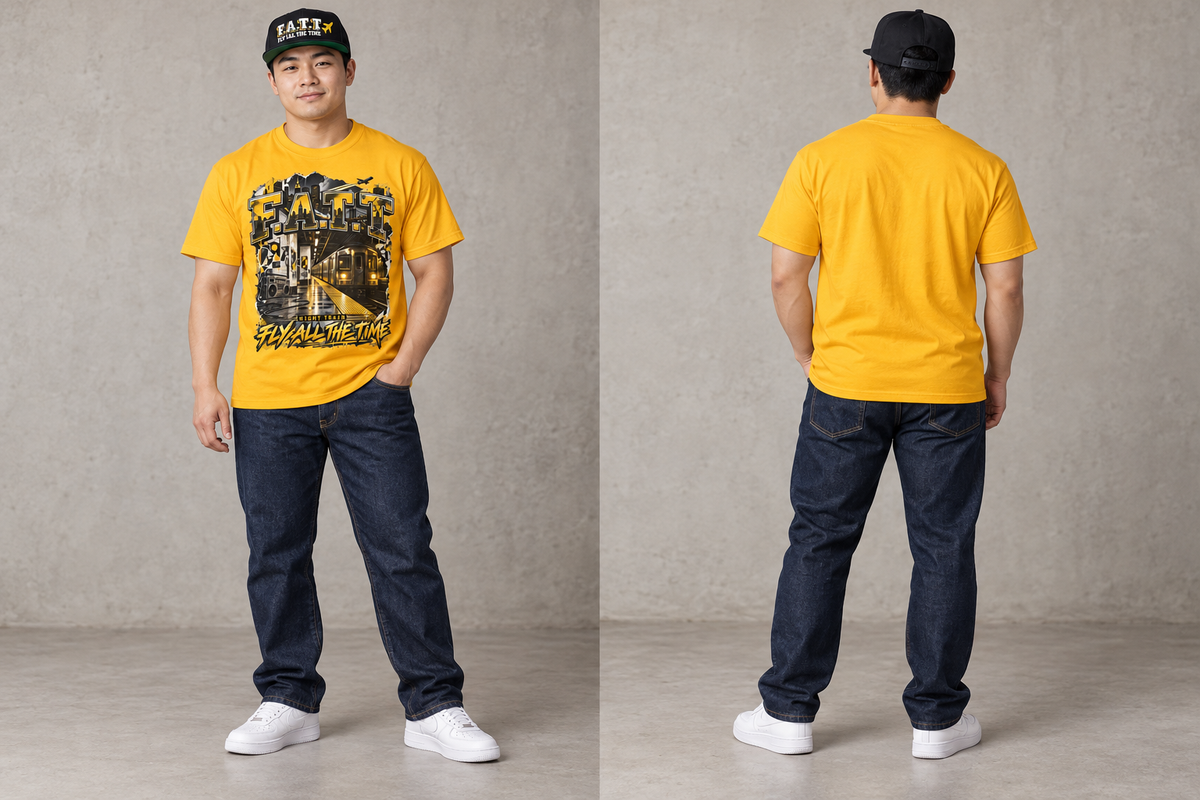 F.A.T.T Gold Night Train, model front and back views with matching snapback