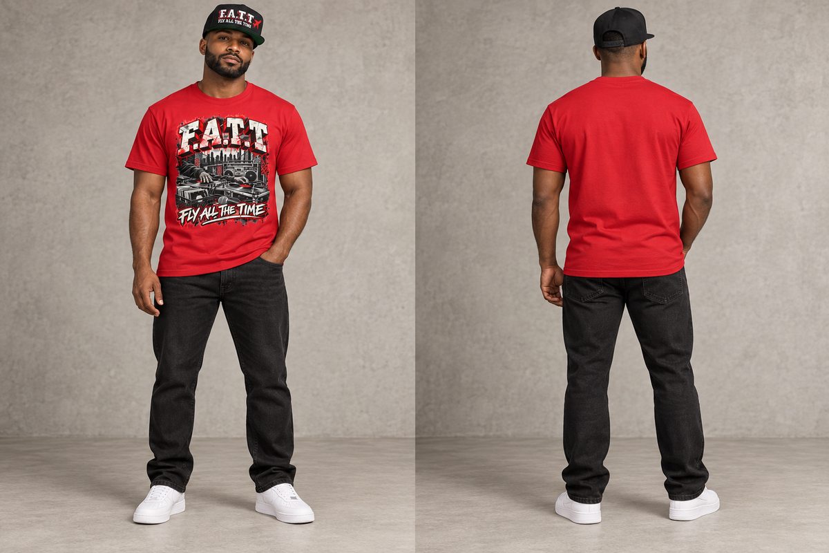 F.A.T.T Red Turntable, model front and back views with matching snapback