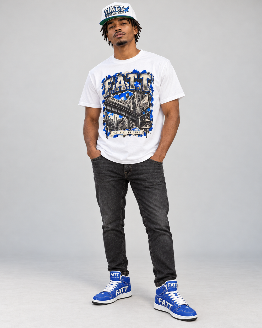 FATT Royal Flight Motion High Top — full outfit with coordinating FATT clothing and cap