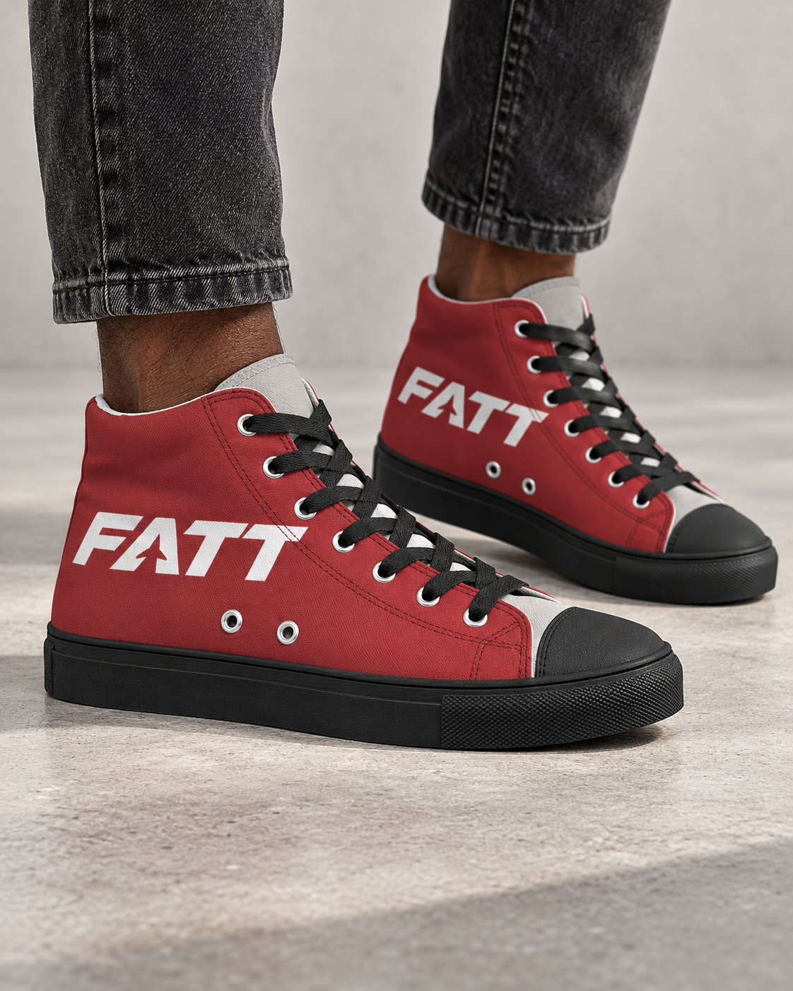 FATT Turntable Men's Hightop Canvas Shoe - Black — new model close-up showing side and front angles