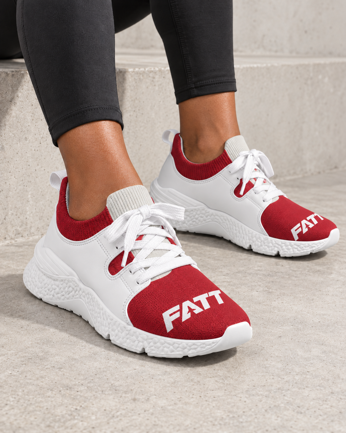 FATT Turntable Women's Two-Tone Sneaker — model close-up with corrected FATT lettering