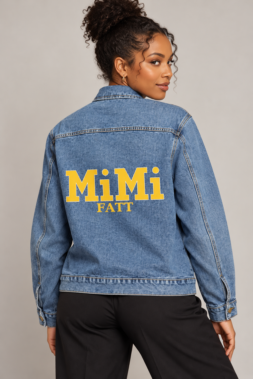MiMi by FATT Men’s Denim Jacket — Yellow Back Print